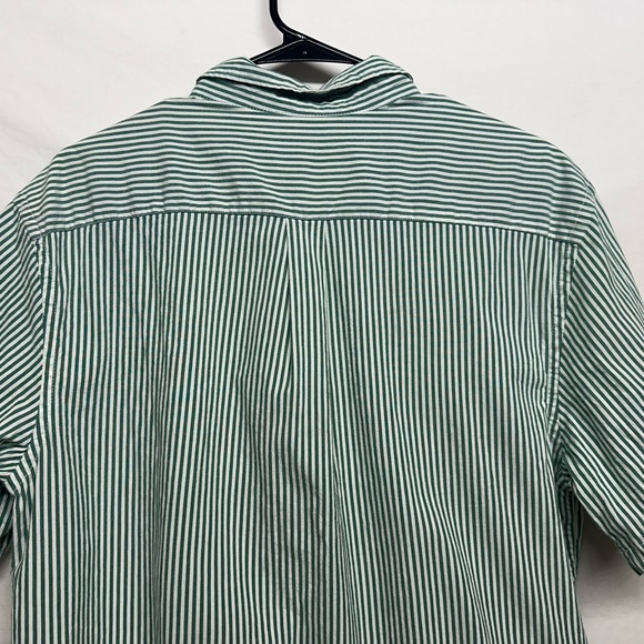 Old Navy‎ Mens Shirt  Green and White Striped Short Sleeve Collared Button Up - Picture 8 of 11